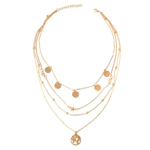 Four Layers Gold Chains Earth Pendant Necklaces - Picture 6 of 11